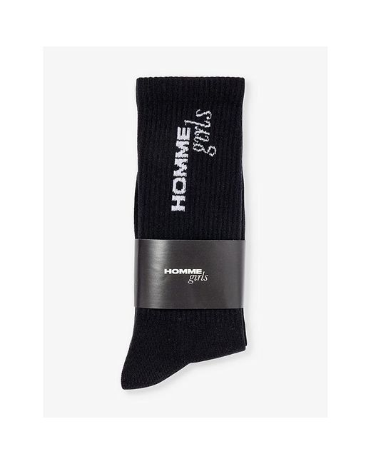 HOMMEGIRLS Black Brand-print Ribbed-trim Cotton-blend Socks
