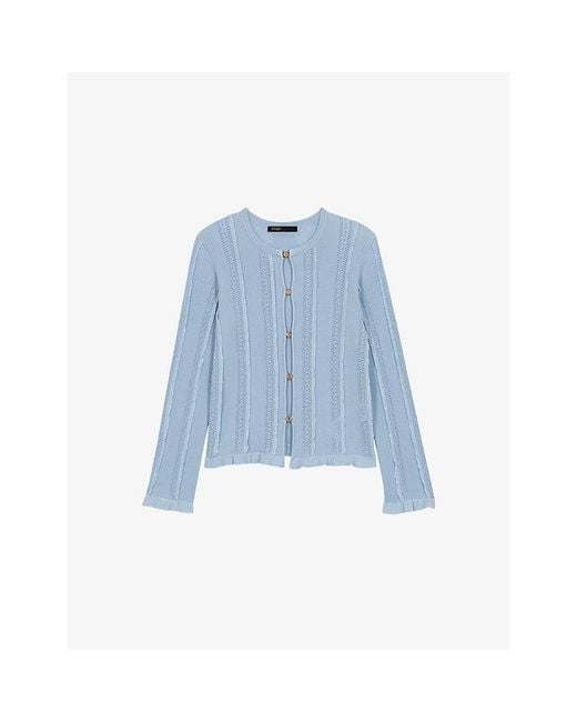 Maje Blue Two-In-One Openwork Knitted Cardigan