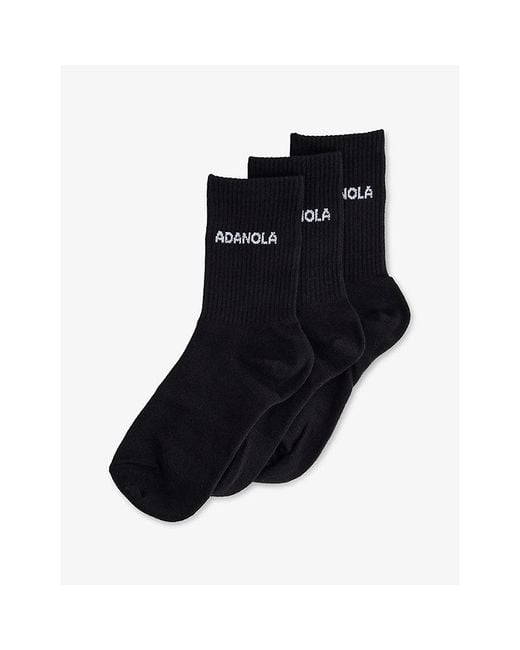 ADANOLA Black Logo-Intarsia Ribbed Pack Of Three Cotton-Blend Socks