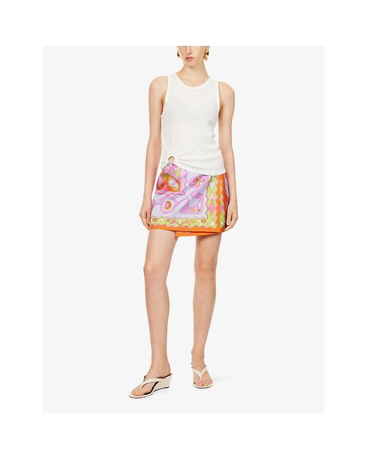 Emilio Pucci Pink Printed Wrap-Over Silk Mini Skirt