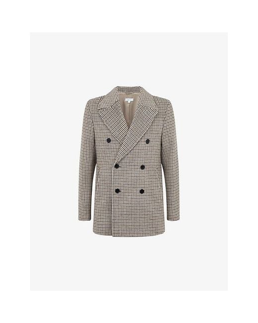 Reiss Gray Albert Dogtooth Double-breasted Wool Coat for men