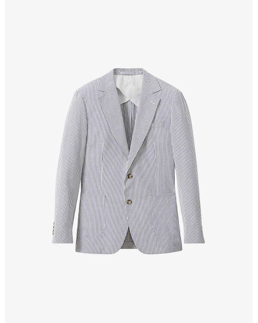 Reiss Gray Barr Single-breasted Striped Slim-fit Cotton Blazer for men