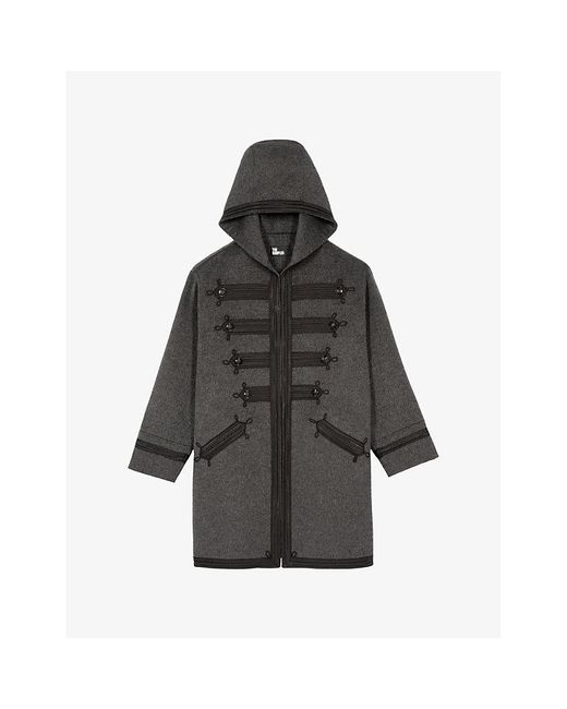 The Kooples Black Hooded Wool-Blend Coat