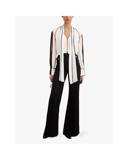 Reiss White Lulu Tie-Neck Woven Blouse