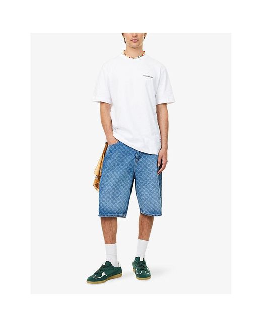 Daily Paper Blue Monogram-Pattern Mid-Rise Denim Shorts for men