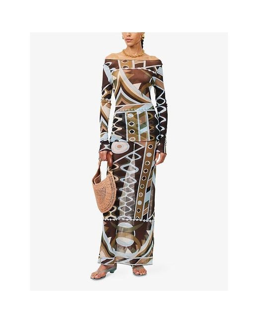 Emilio Pucci Multicolor Vivara Printed Tulle Maxi Skirt