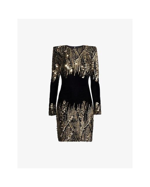 Nadine Merabi Black Kyra Sequin-Embellished Stretch-Velvet Mini Dress