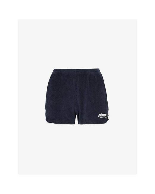 Sporty & Rich Blue Vy White X Prince Brand-patch Terry-towelling Cotton-jersey Shorts X