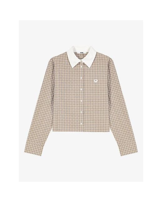 Maje Natural Checked Rhinestone-Embellished Cotton Shirt