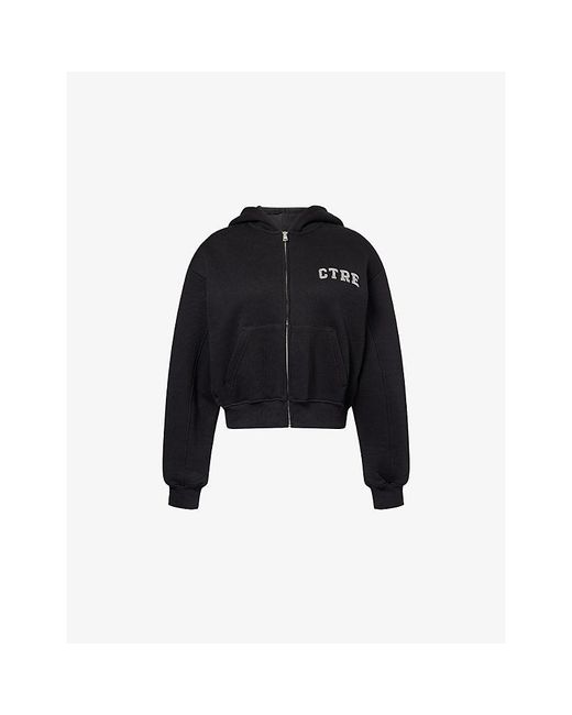 The Couture Club Black Ctre Logo-Embroidered Cotton Hoody