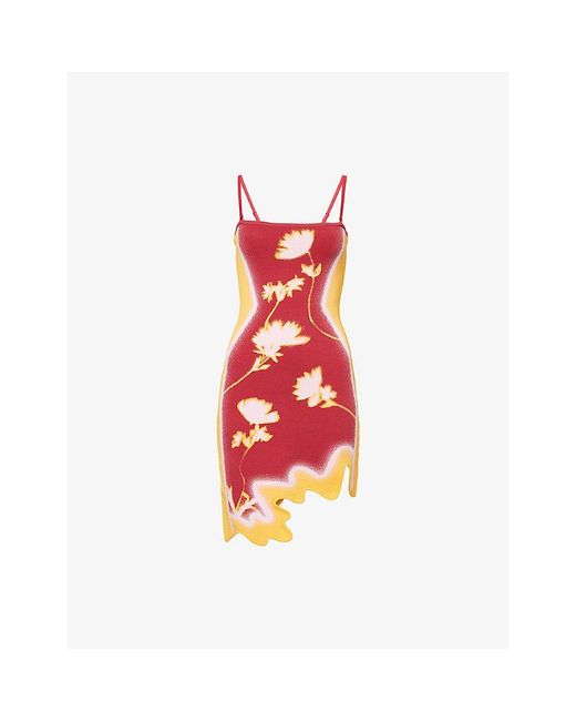 Ph5 Red Lyndon Wavy-Hem Stretch-Knit Mini Dress