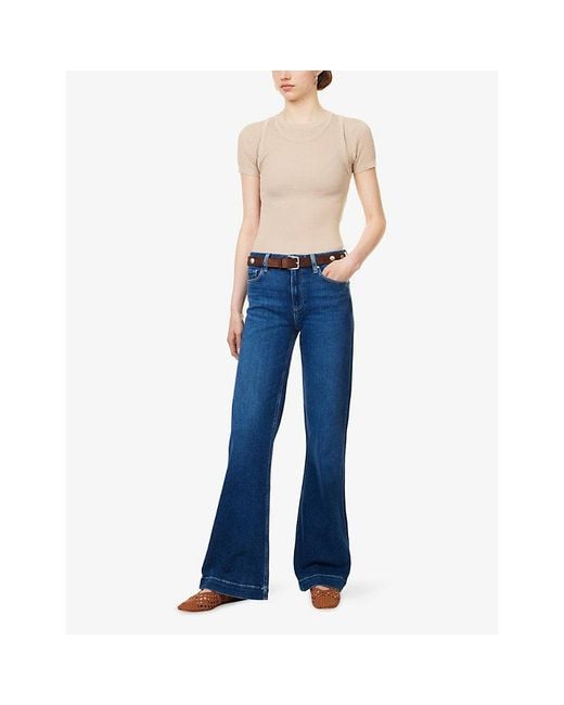 PAIGE Blue Leenah High-Rise Wide-Leg Cotton-Blend Denim Jeans