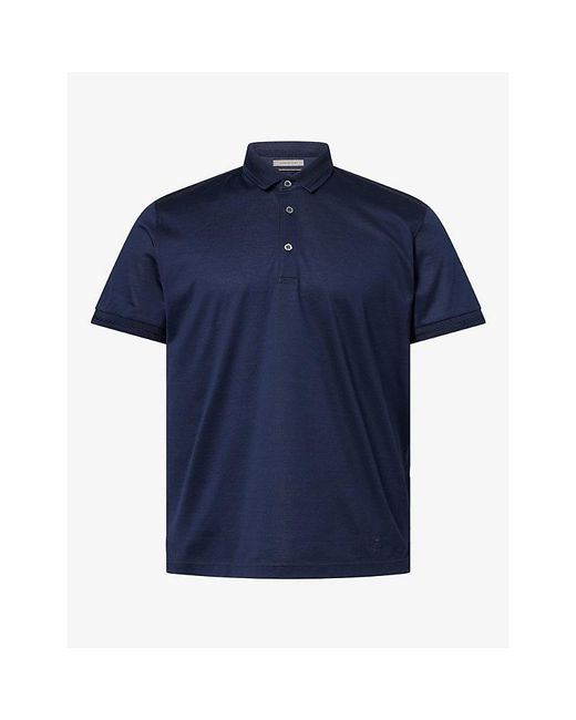 Corneliani Blue Knitted-Collar Mercerized Cotton Polo T-Shirt for men