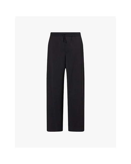 Loewe Black Anagram-Embroidered Relaxed-Fit Wool Trousers for men