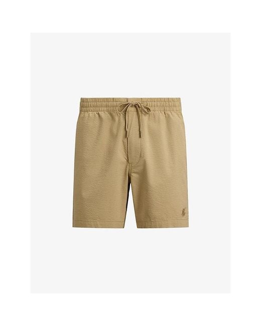 Polo Ralph Lauren Natural Logo-Embroidered Seersucker Cotton-Blend Shorts for men