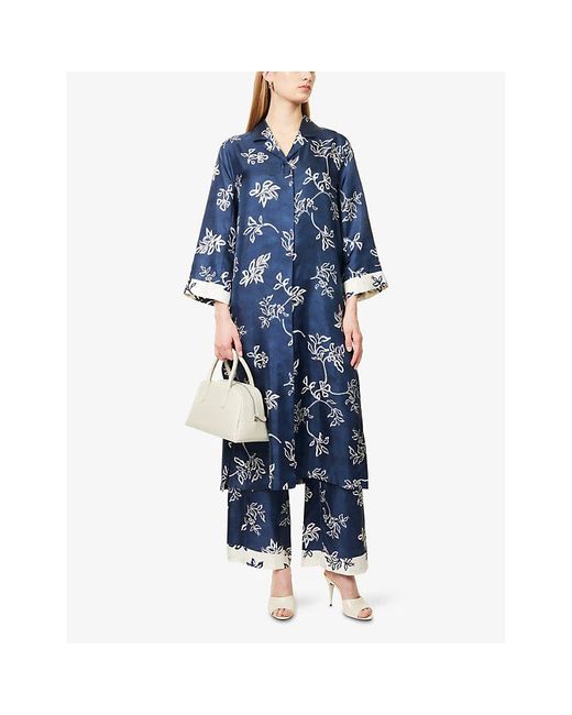 Max Mara Timeo Flora-Print Silk Kaftan Dress in Blue | Lyst