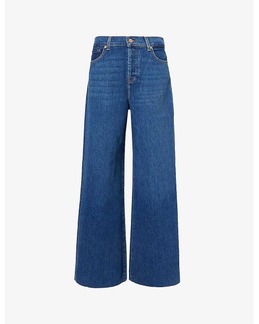 7 For All Mankind Blue Zoey Mid-rise Wide-leg Stretch-denim Jeans