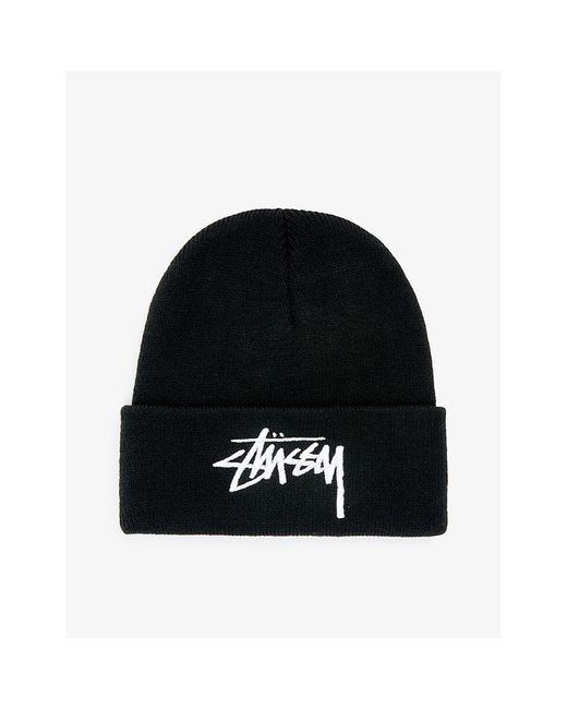 Stussy Black Stock Logo-embroidered Knitted Hat
