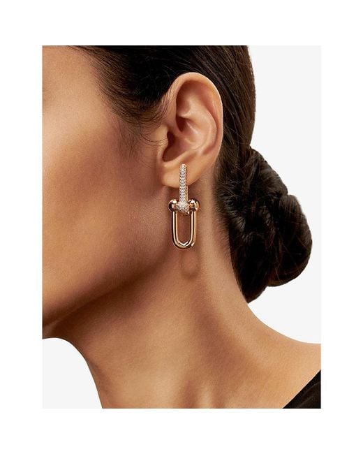 Tiffany & Co Metallic Tiffany Hardwear Double Link 18Ct- And 1.18 Pavé-Diamond Drop Earrings