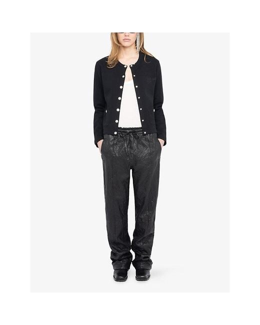 Zadig & Voltaire Black Cama Brand-Appliqué Cotton-Fleece Cardigan