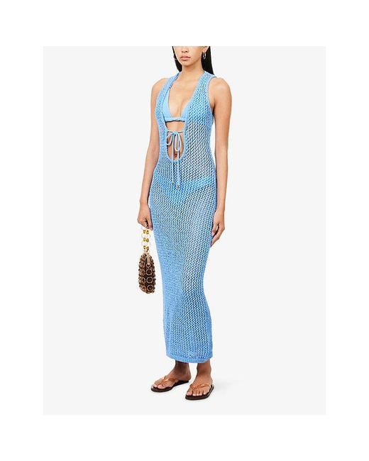 Cheap Monday Blue Monte Carlo Plunge-Neck Knitted Maxi Dress