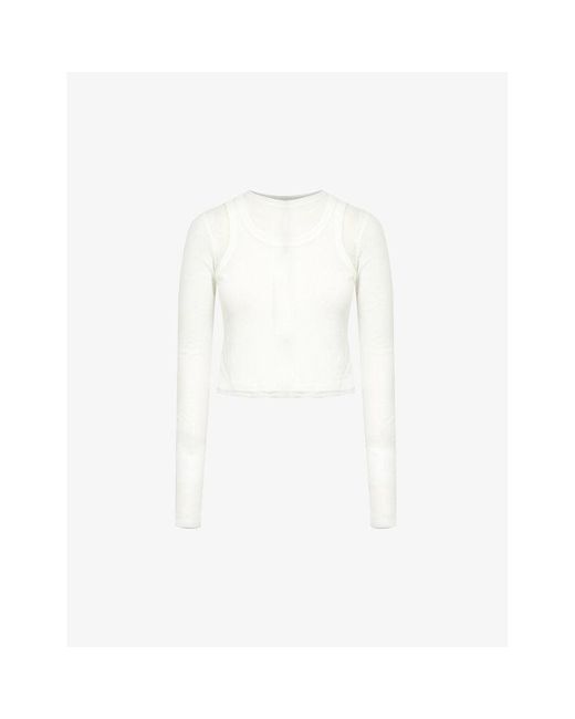 ADANOLA White Layered Long-sleeved Slim-fit Knitted Top