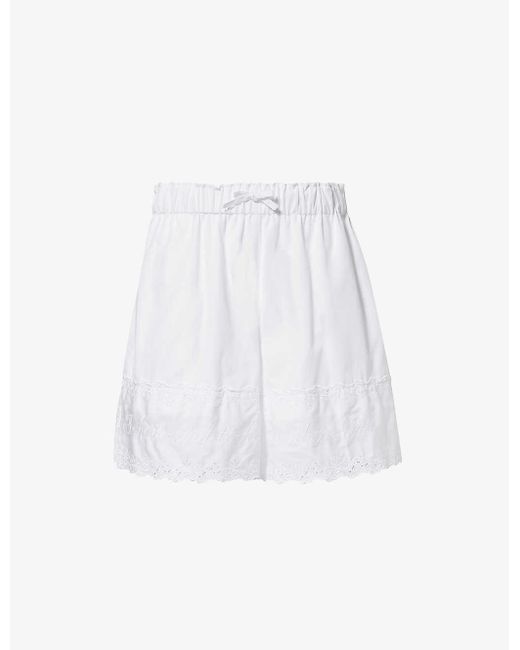 Simone Rocha White Text-embroidered Drawstring-waist Cotton Shorts