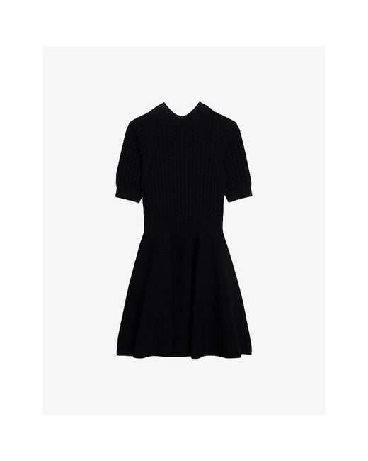 Ted Baker Black Miiaaa Puff-sleeve Textured Stretch-knit Mini Dress