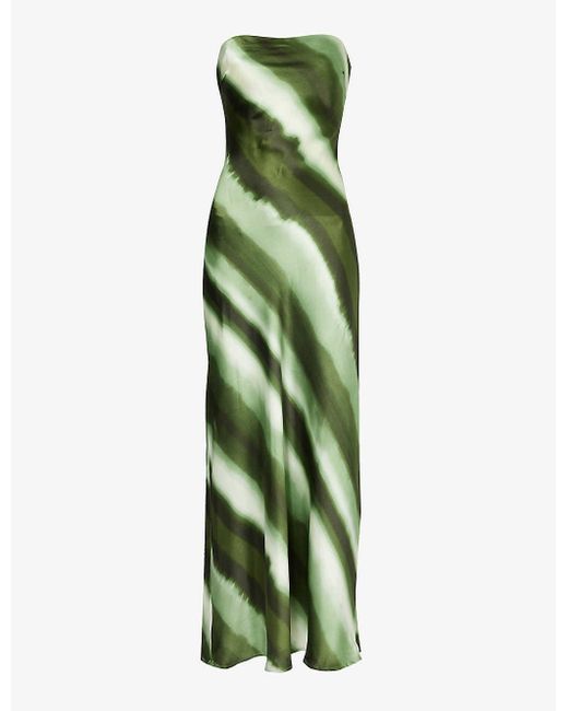4th & Reckless Green Tessi Tie-dye-print Satin Maxi Dress