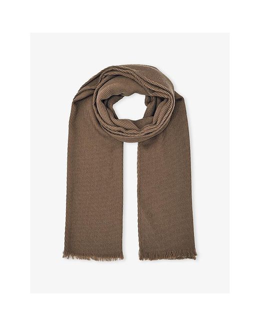 Reiss Women's Brown Penny Pleated Wool Scarf