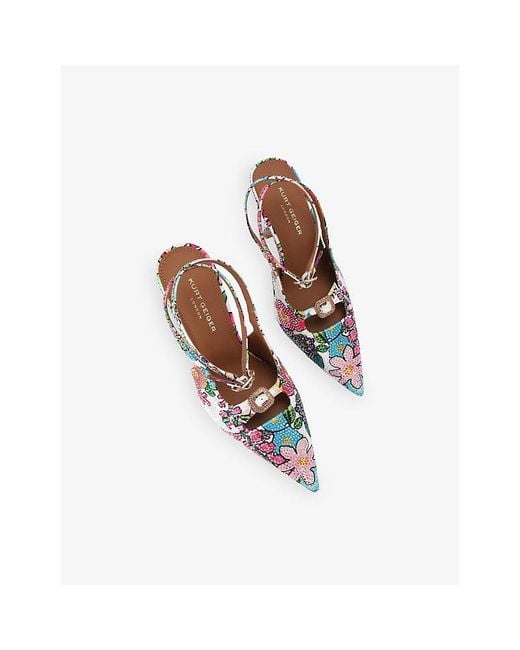 Kurt Geiger White Two-Buckle Heeled Woven Court Shoes