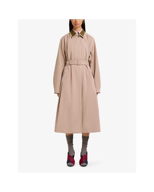 Marni Pink Contrast-Collar Cotton-Blend Trench Coat