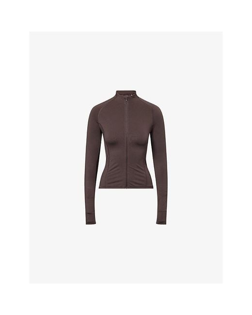 ADANOLA Brown Ultimate Zip-Up Stretch-Woven Top
