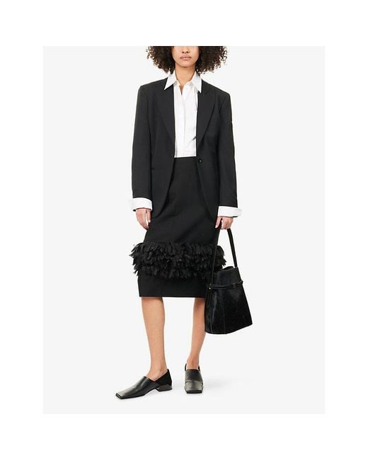 Totême  Black Petal High-Waist Wool And Silk Midi Skirt