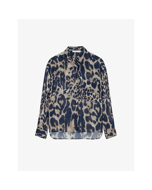 IRO Blue Jatkin Leopard-print Woven Shirt
