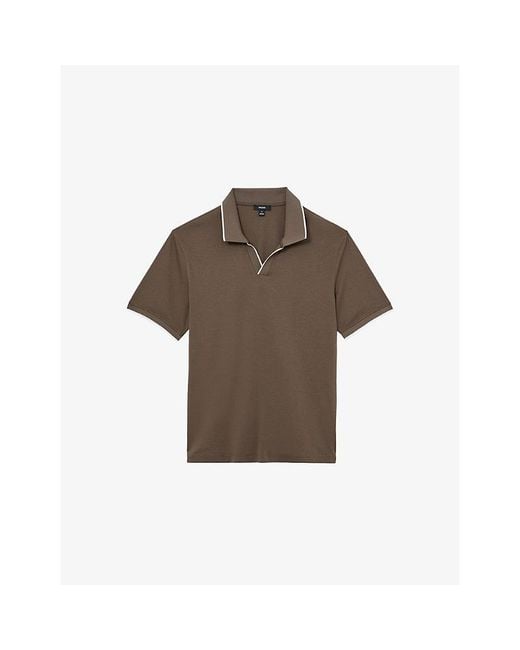 Reiss Brown Nico Air-Water Tipped Cotton Polo Shirt for men