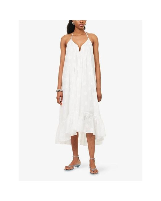 Zimmermann White Solstice Sculpted V-Neck Cotton Midi Dress