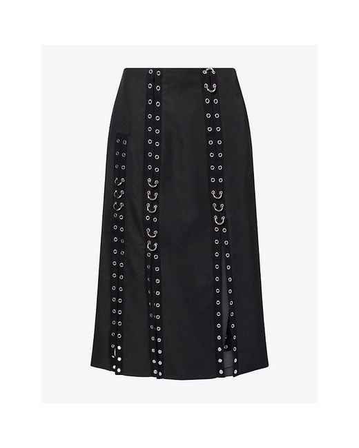 Simone Rocha Black Grommet-Ring Woven Midi-Skirt