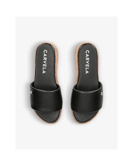 Carvela Kurt Geiger Black Cloud Logo-Embellished Flat Leather Mules