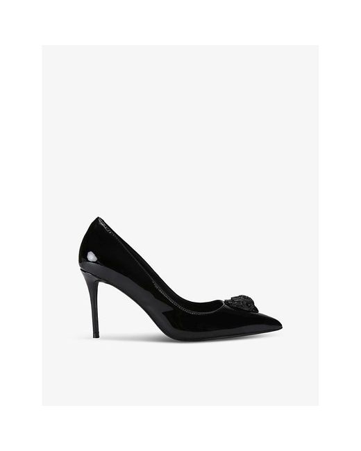 Kurt Geiger Black Belgravia Eagle Head-Embellished Patent-Leather Courts
