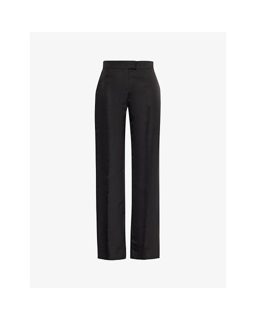 Alexander McQueen Black Centre-crease Straight-leg High-rise Silk-satin Trousers