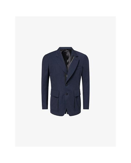 Tom Ford Blue Single-Breasted Zip-Up Cotton-Twill Blazer for men