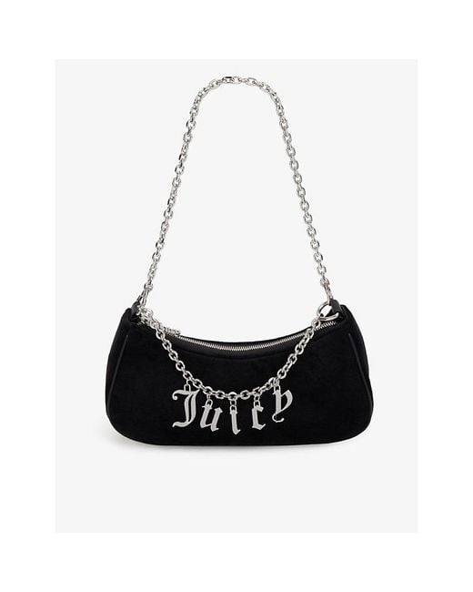 Juicy Couture Black Chain-strap Logo-embellished Velour Shoulder Bag