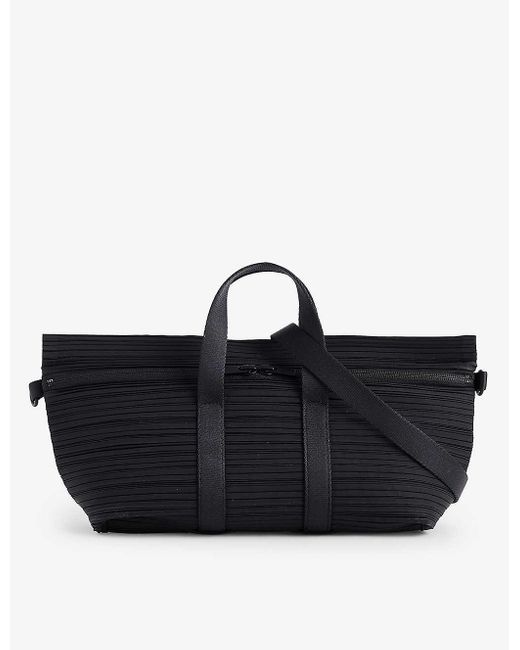 Pleats Please Issey Miyake Black Pleated Woven Top-handle Bag