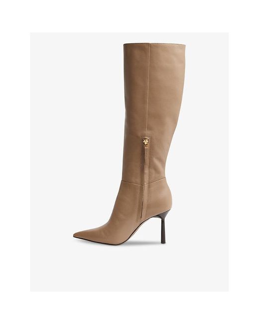 Reiss Brown Gracyn Knee-high Leather Heeled Boots