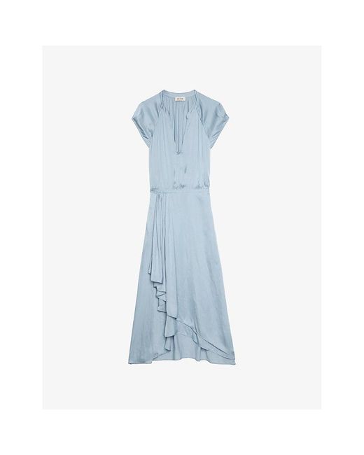 Zadig & Voltaire Blue Randall V-Neck Raglan-Sleeve Satin Midi Dress