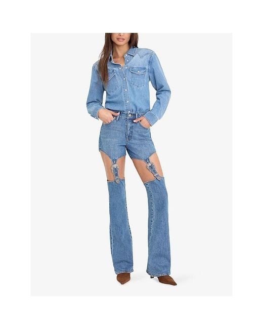 GOOD AMERICAN Blue Dolly's Joleans High-Rise Suspender Bootcut-Leg Denim Jeans