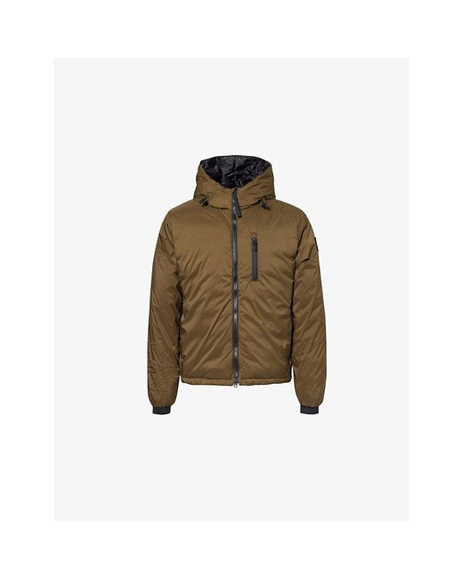 Canada Goose Green Lodge Logo-Patch Shell-Down Hooded Puffer Jacket for men