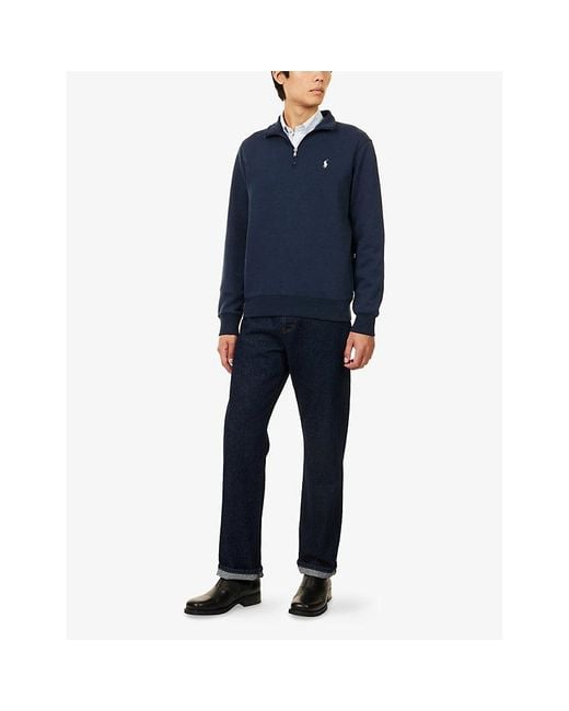 Polo Ralph Lauren Blue Embroidered-Logo Long-Sleeve Cotton-Jersey Sweatshirt for men