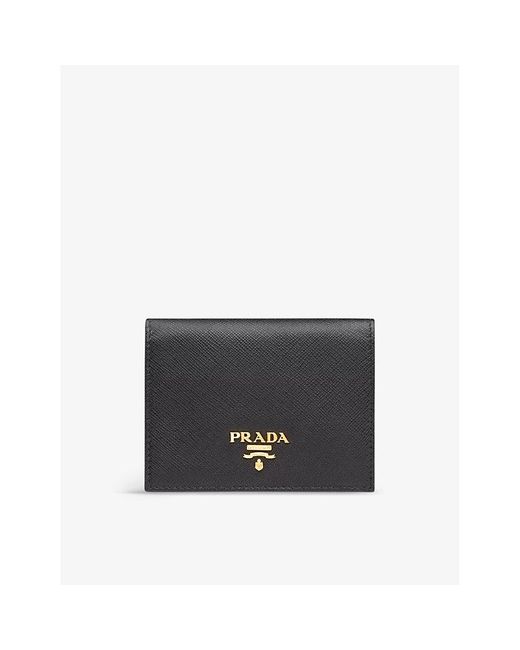 Prada Black Logo-Plaque Small Leather Wallet
